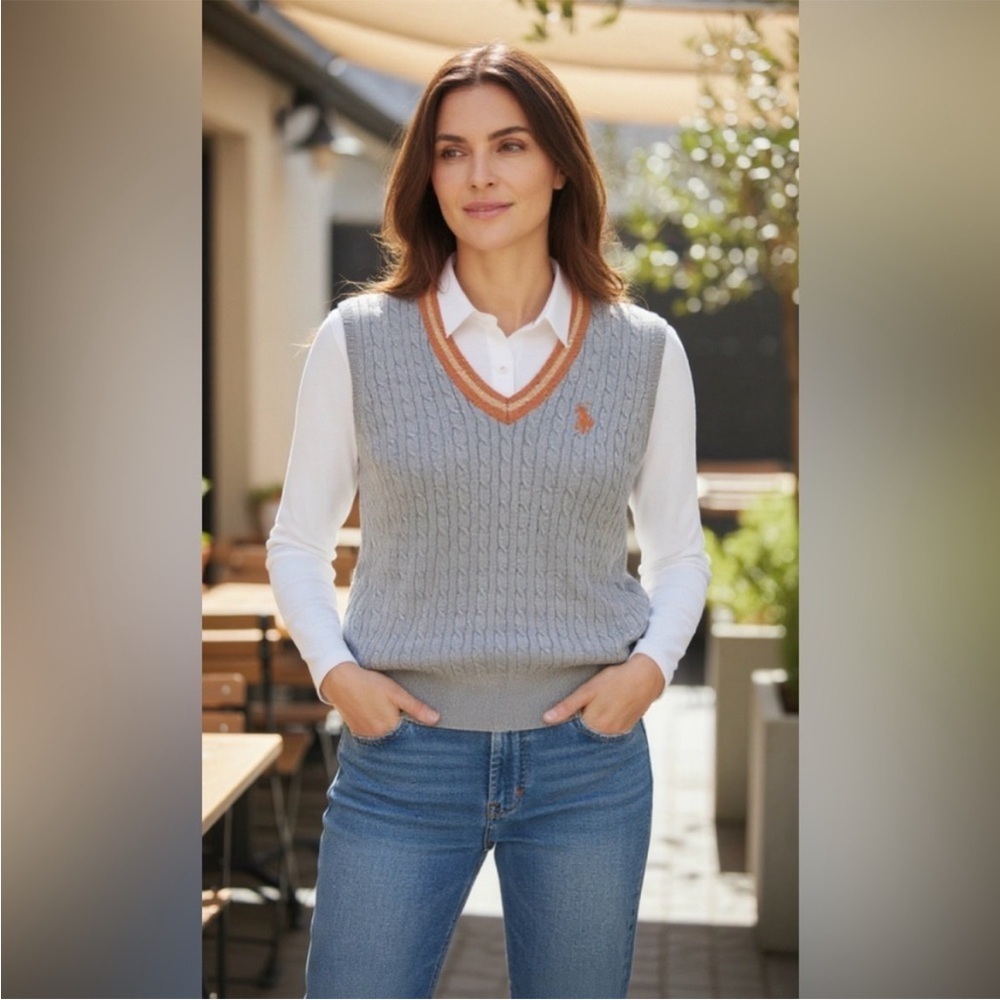Cotton/Cashmere V-neck Sleeveless Sweater Vest by U.S. Polo Association